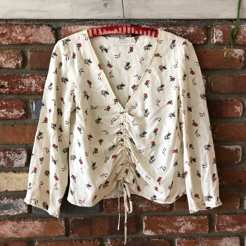 Urban Outfitters Floral Jacquard Ruched Blouse